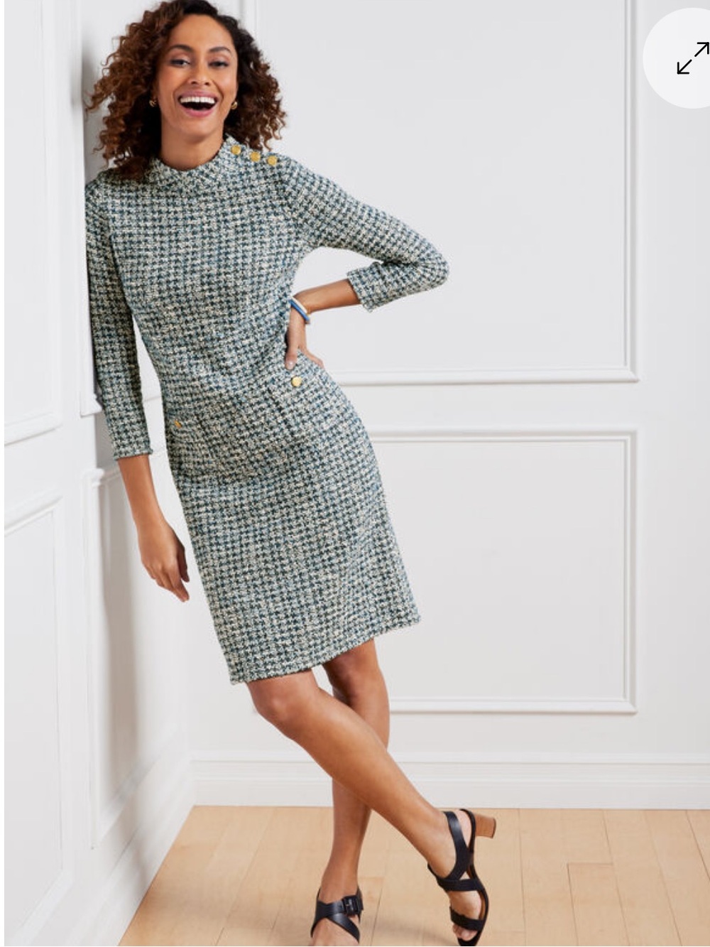 Talbots Tweed Shift Dress Gold Button Details on Collar and Pockets SZ XL (616) - Picture 8 of 13